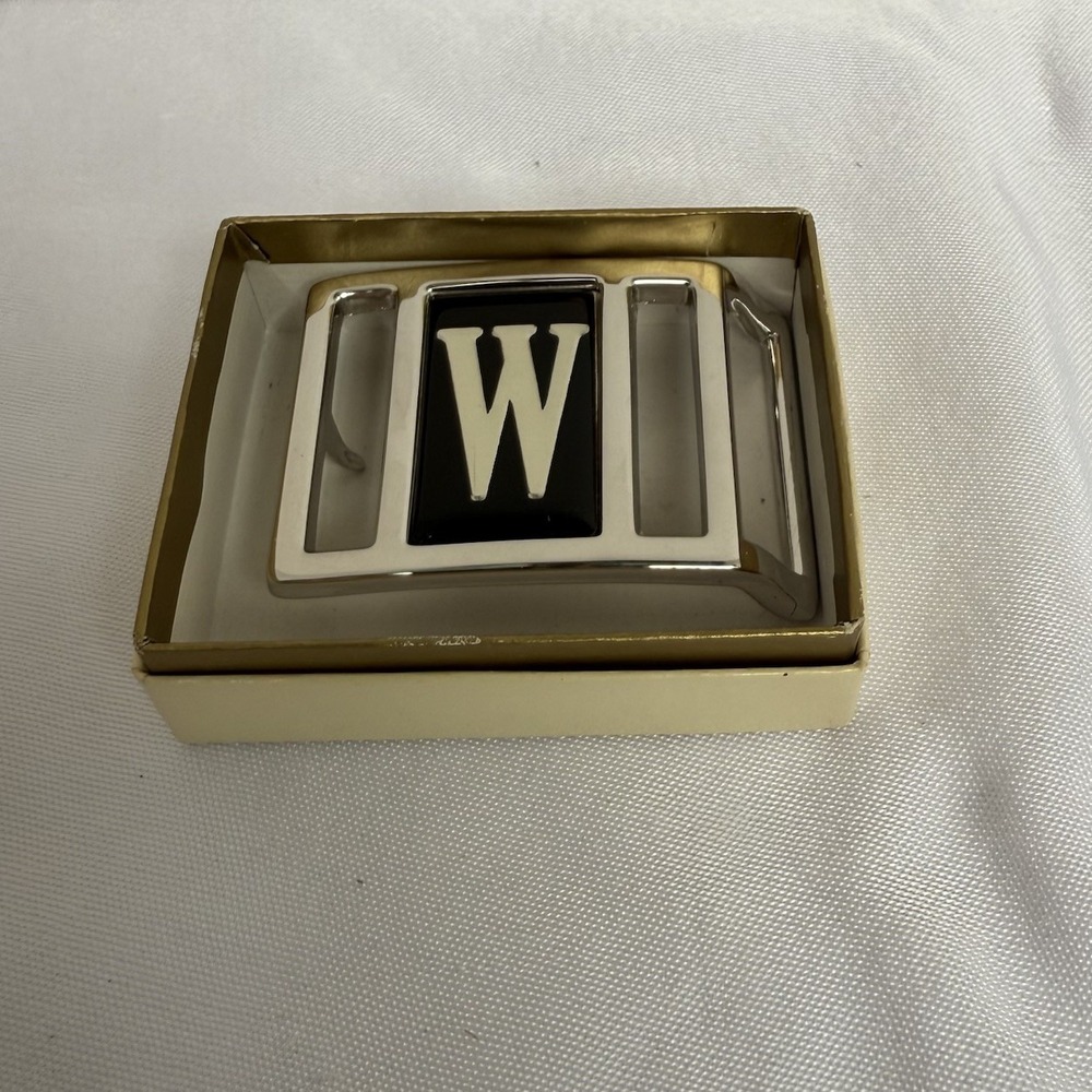 VTG Avon Belt Buckle Monogram W Black Silver MCM Mid Century Retro 1980s